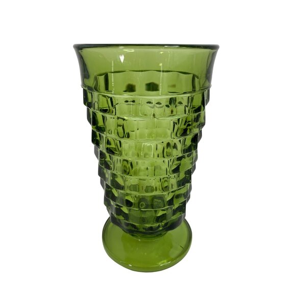 Vtg Indiana Glass Whitehall Avocado Green Cubist Tumbler Footed 6” Glass 6989 - Picture 1 of 7